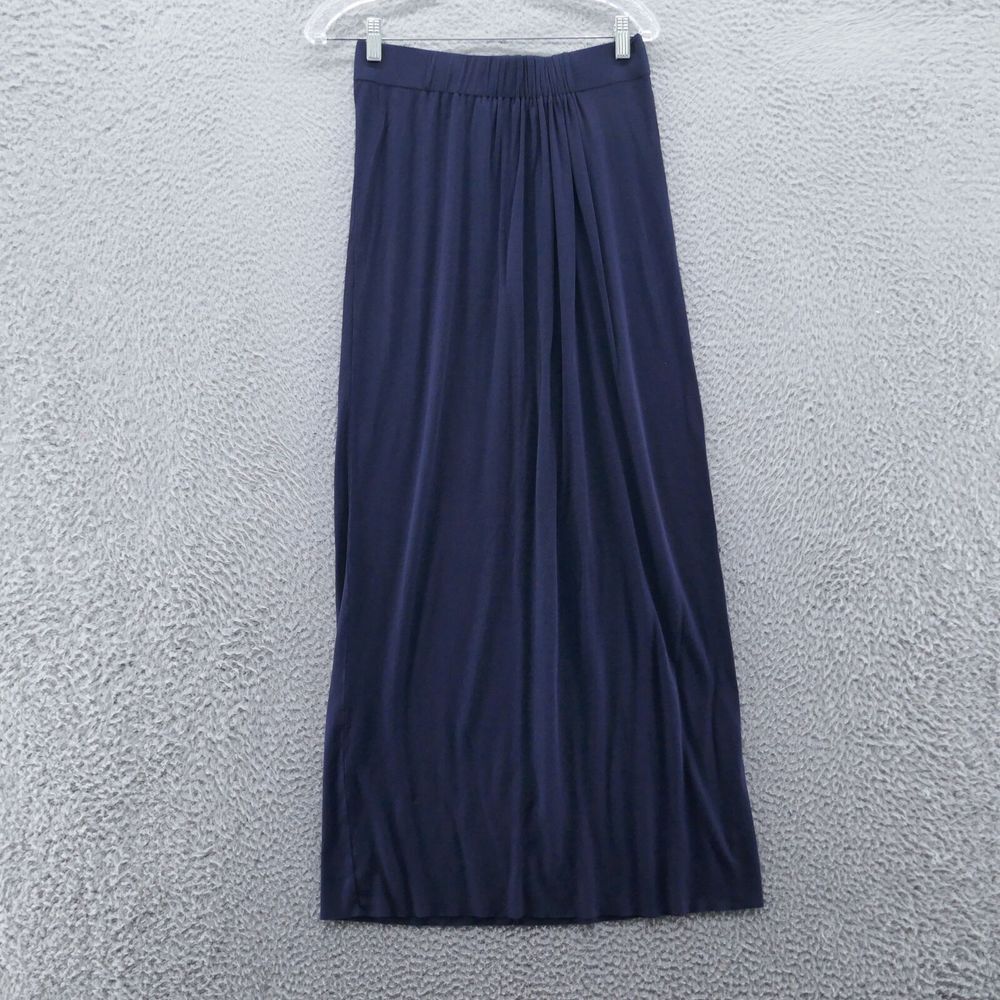 CAbi Womens Maritime Maxi Skirt XS Navy Blue Pleated Stretch Rayon Elastic Waist